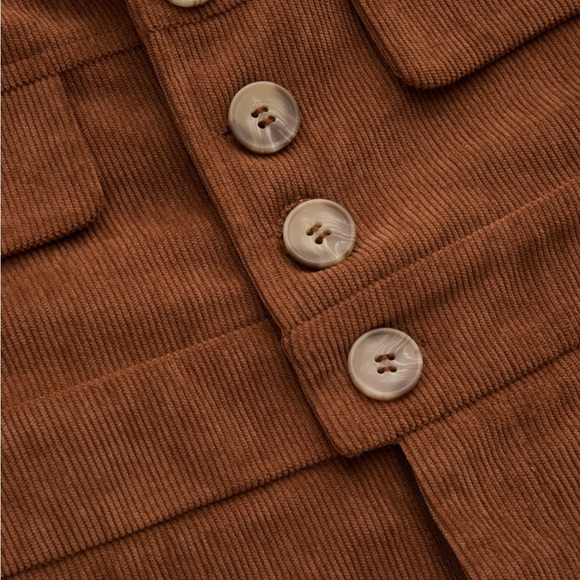 CORDUROY SCOOP NECKLINE SOLID BUTTON POCKET JUMPSUIT - Picture 3 of 5